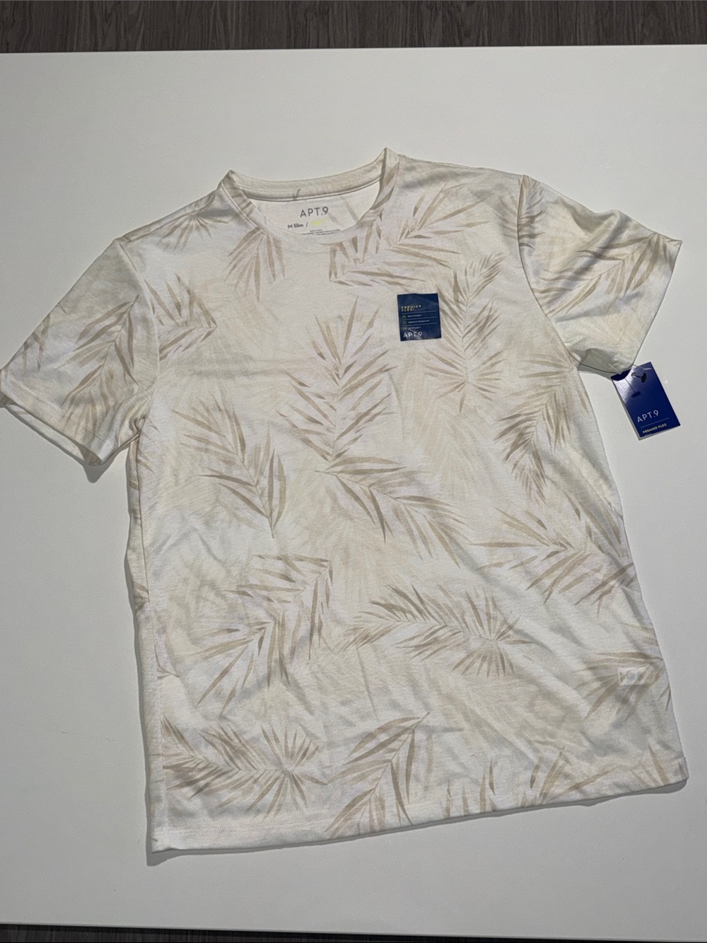 Apt. 9 Men’s Cream Palm-Leaf Short Sleeve Tee Size M Slim